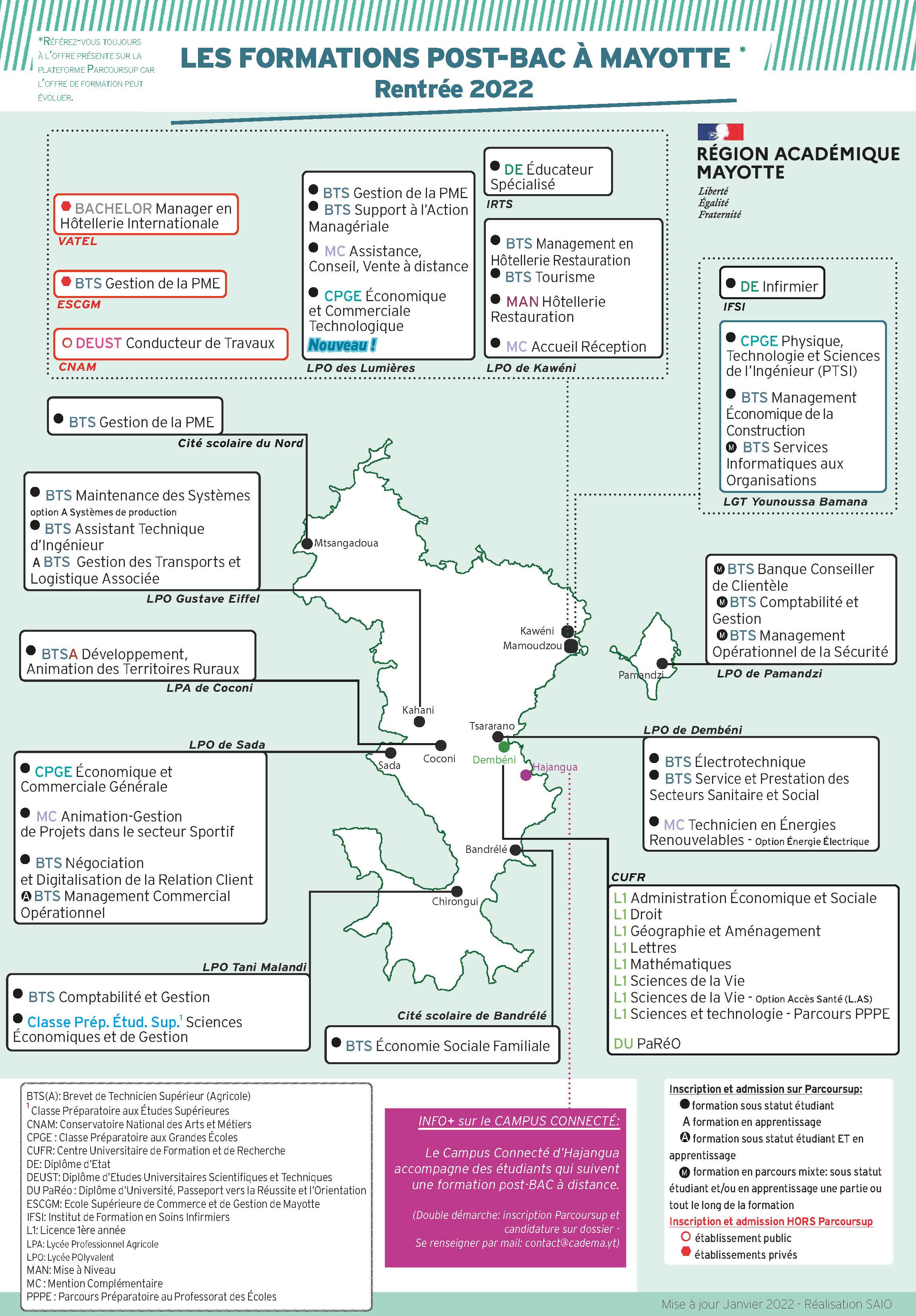 Carte des formations postBAC - rentrée 2022