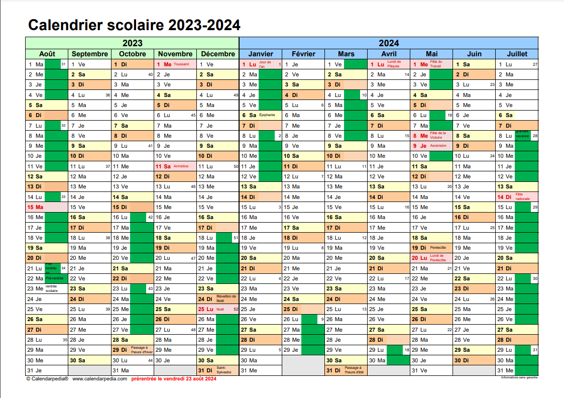 Calendrier 2023/2024