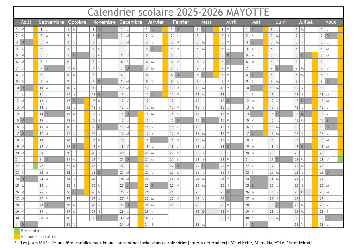 Calendriers Scolaires Académie De Mayotte