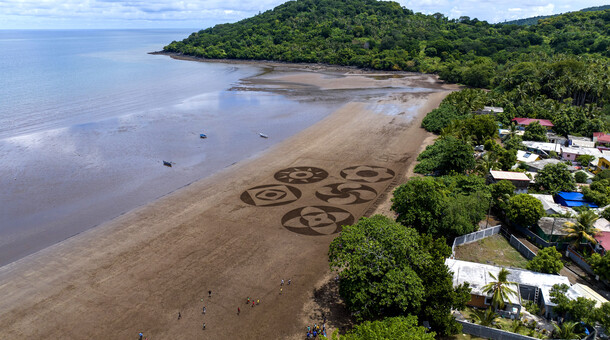 Les élèves tracent les figures sur la plage
